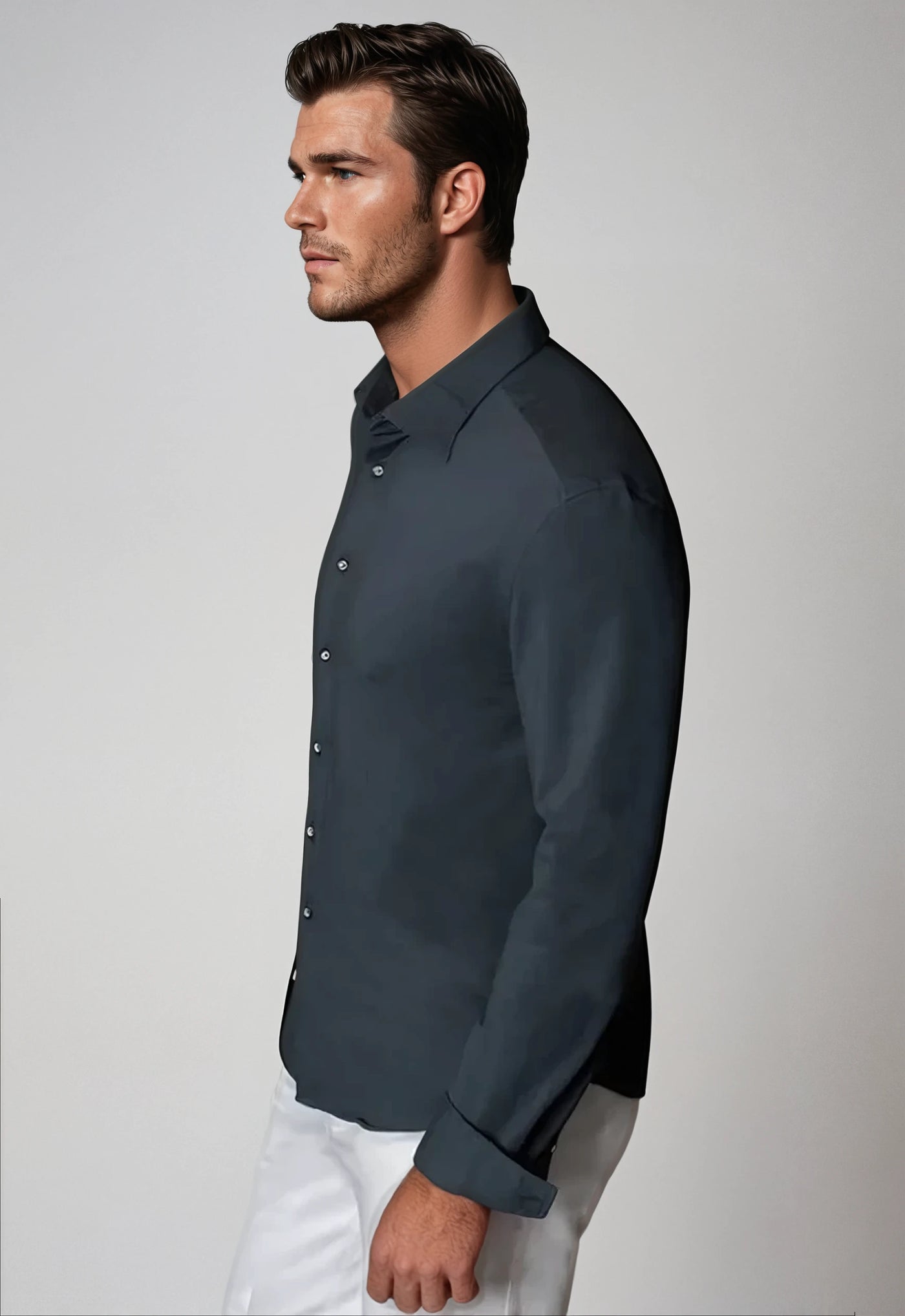 Buki + CINQO Single Shot Button Front Shirt, Blue Night, side