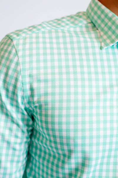 Mauro Long Sleeve Check Tech Shirt - Emerald-Long Sleeve Shirts-Buki