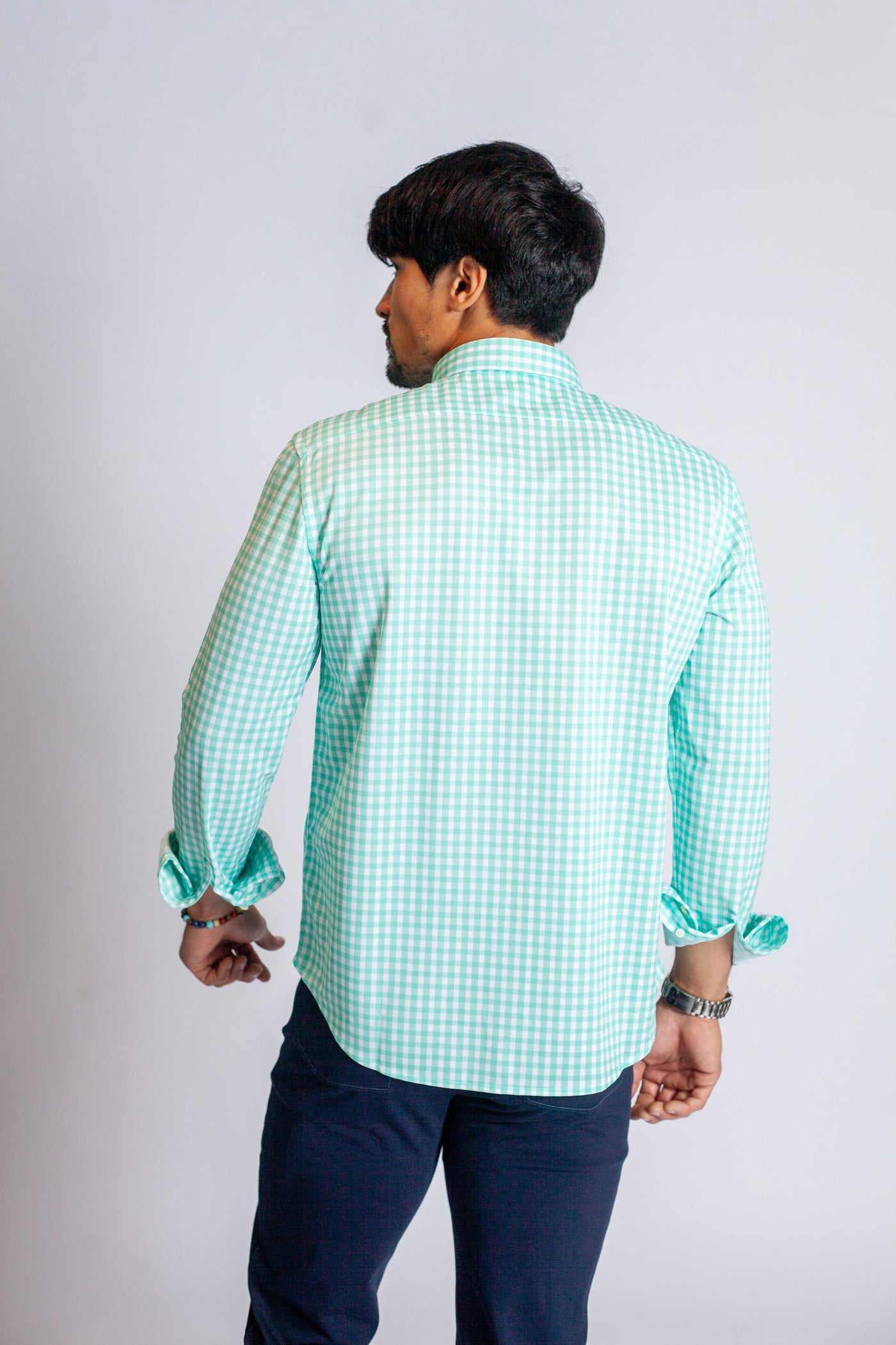 Mauro Long Sleeve Check Tech Shirt - Emerald-Long Sleeve Shirts-Buki