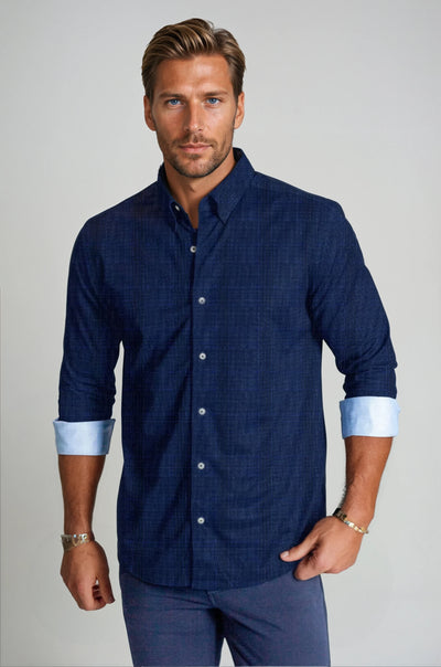 Moody Blues Plaid Long Sleeve Tech Shirt-Long Sleeve Shirts-Buki