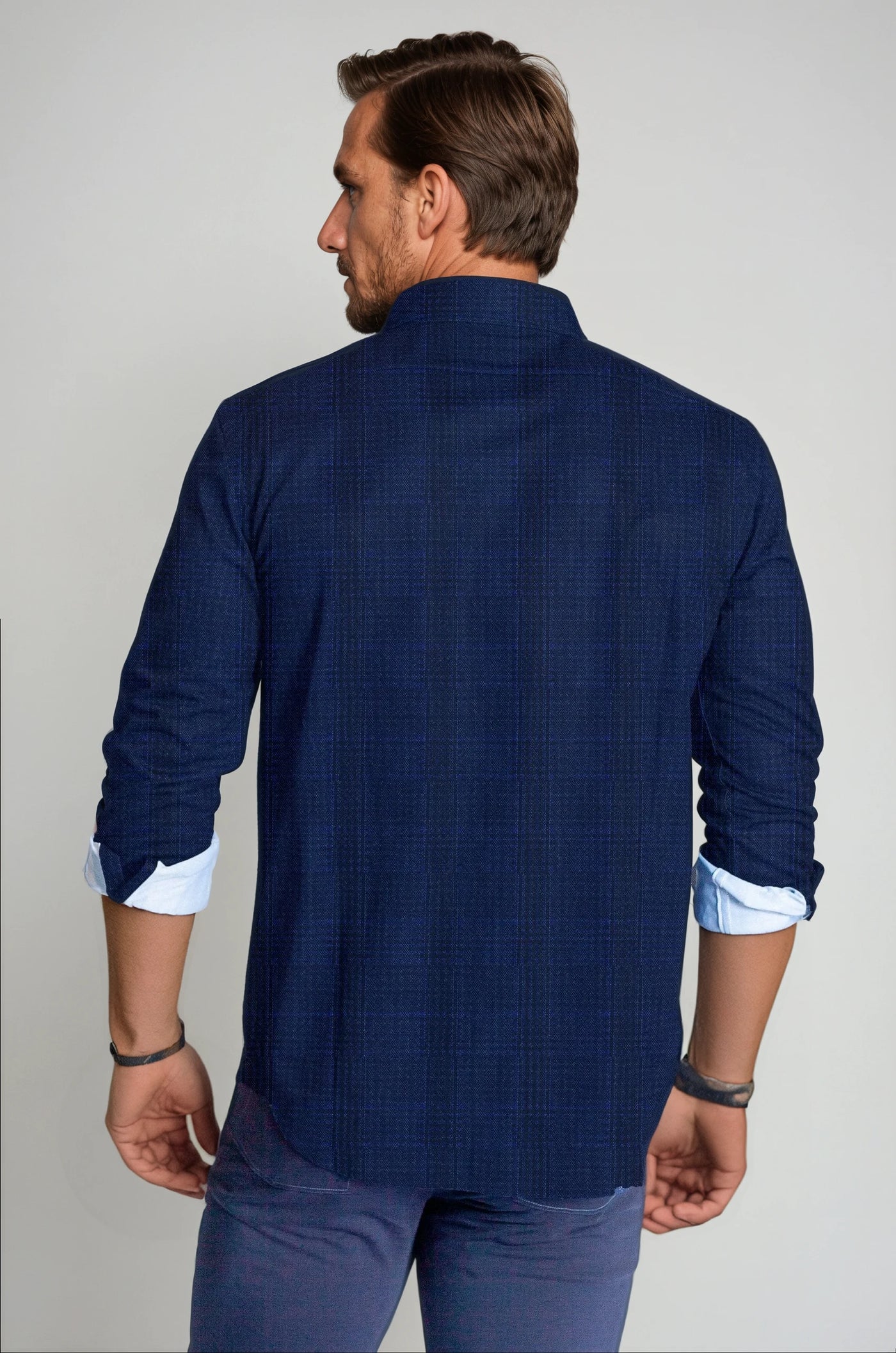 Moody Blues Long Sleeve Plaid Tech Shirt, back-Long Sleeve Shirts-Buki