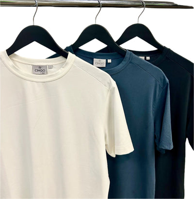 CINQO + BUKI T SHIRT 3-PACK: WHITE, BLACK, BLUE NIGHT