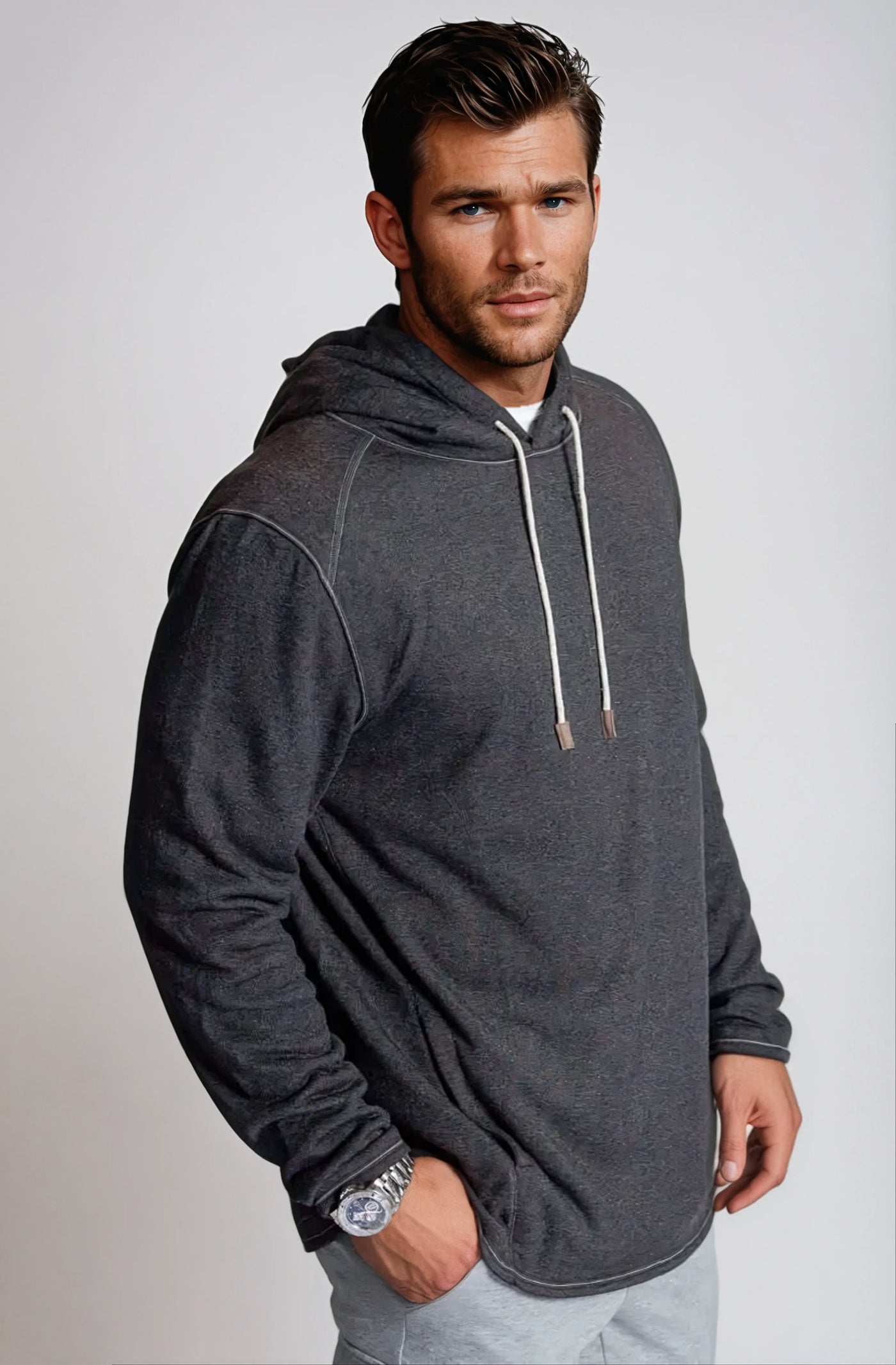 Contender Hoodie Sweatshirt in Charcoal Grey -Sweatshirts-Buki-side