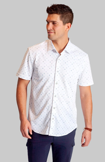 Newport Ditsy Short Sleeve Tech Shirt, full body - Short Sleeve Shirts-Buki