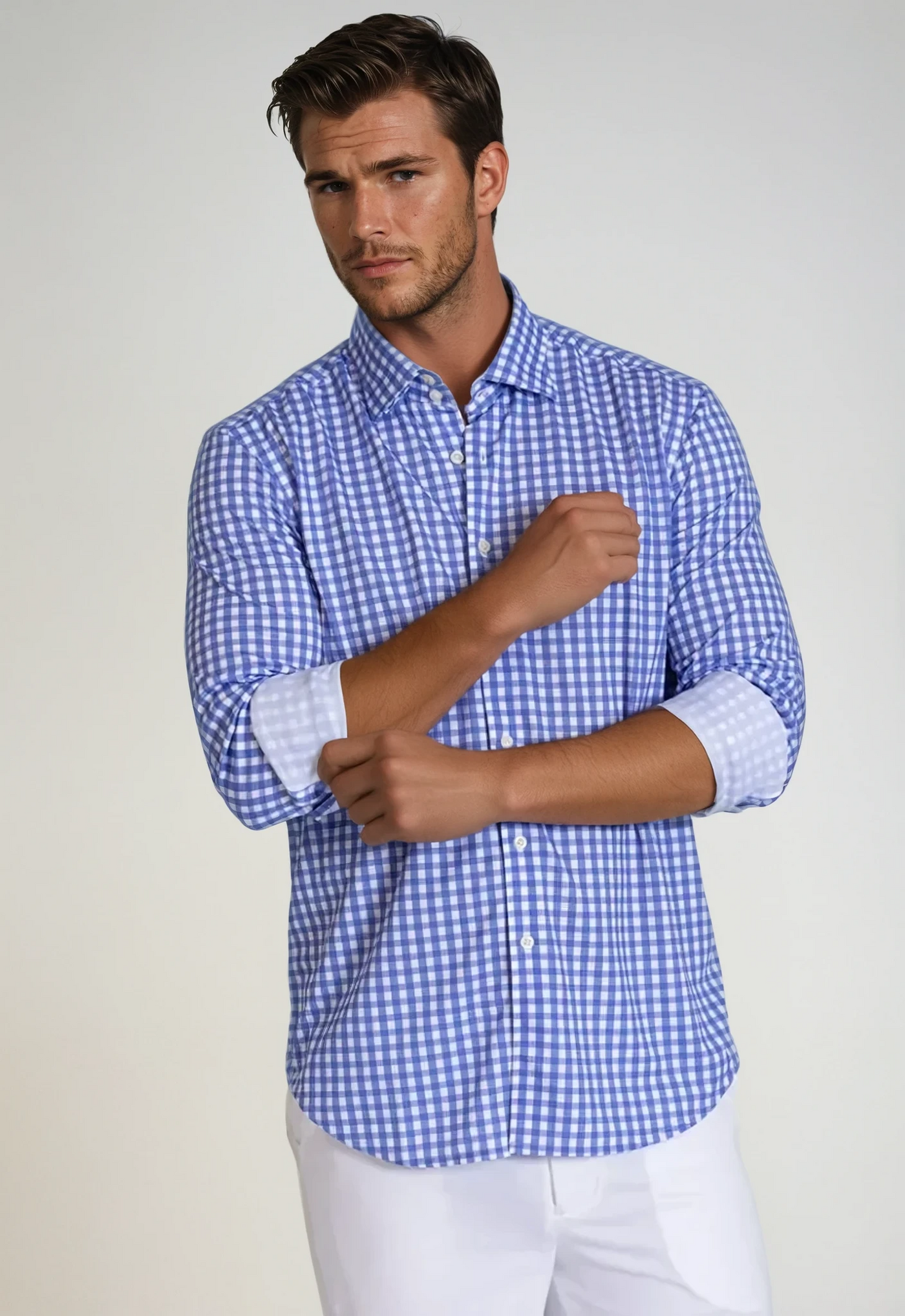 Mauro Long Sleeve Check Tech Shirt - Royal Blue