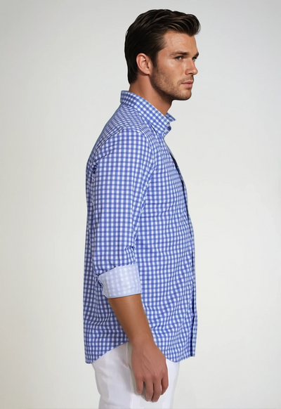 Mauro Long Sleeve Check Tech Shirt - Royal Blue