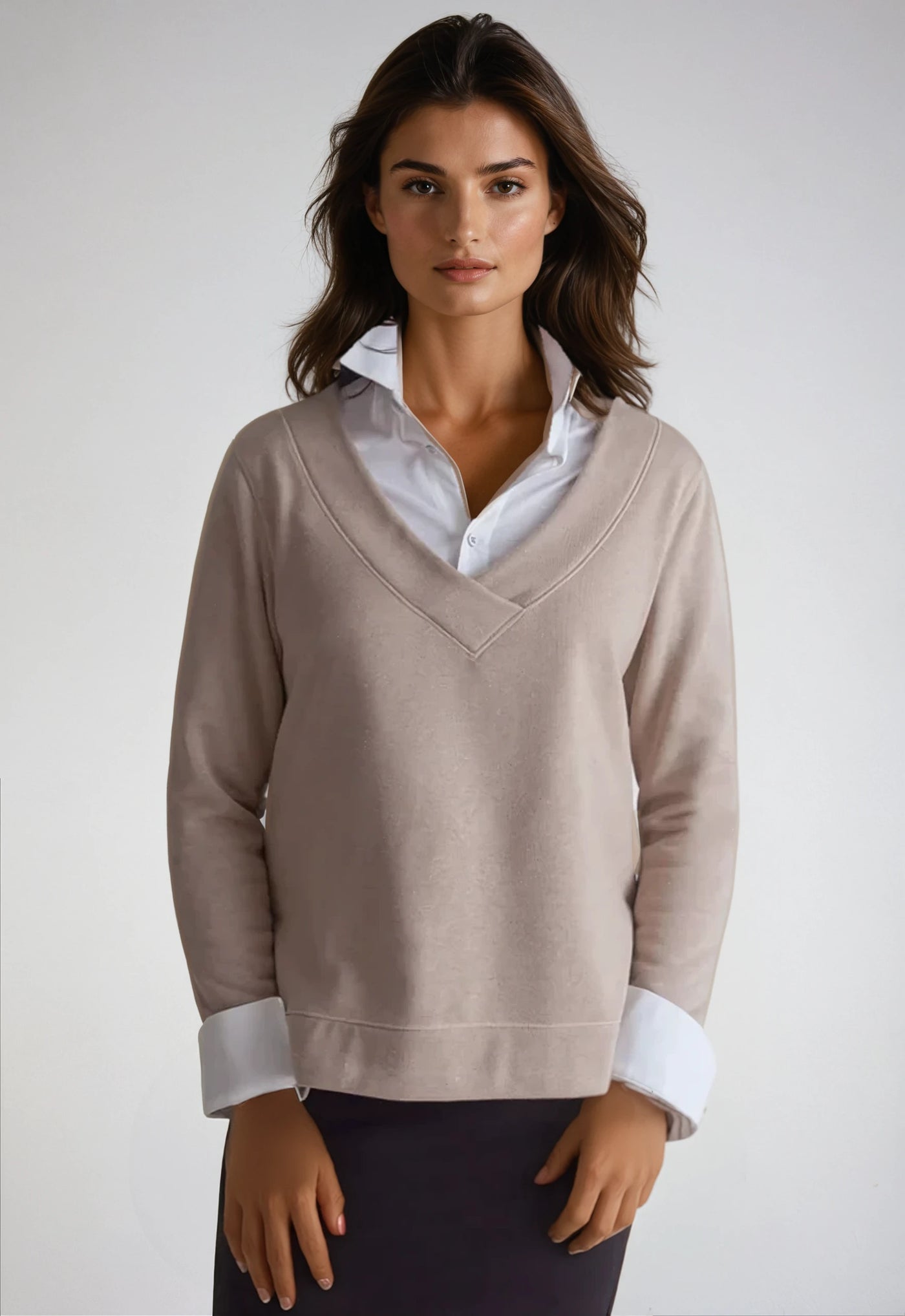 Power Vee 'Sweater' Sweatshirt-Sweatshirts-Buki-Camel