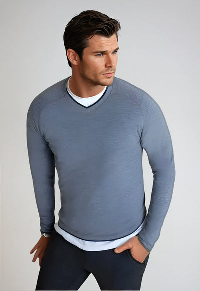 Seamless V-Neck Pullover Shirt-Long Sleeve Shirts-Buki