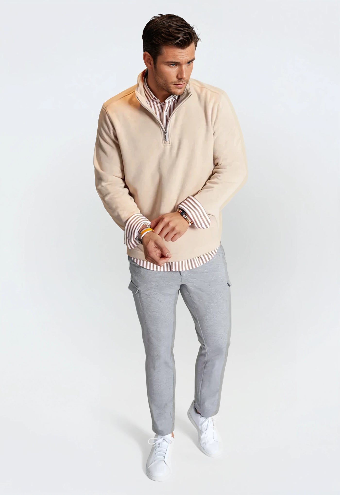 Voey Quarter Zip Sweatshirt in Camel -Buki