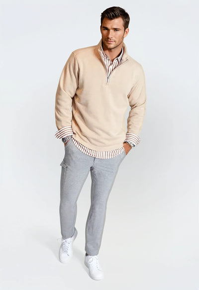 Voey Quarter Zip Sweatshirt in Camel, full body -Buki