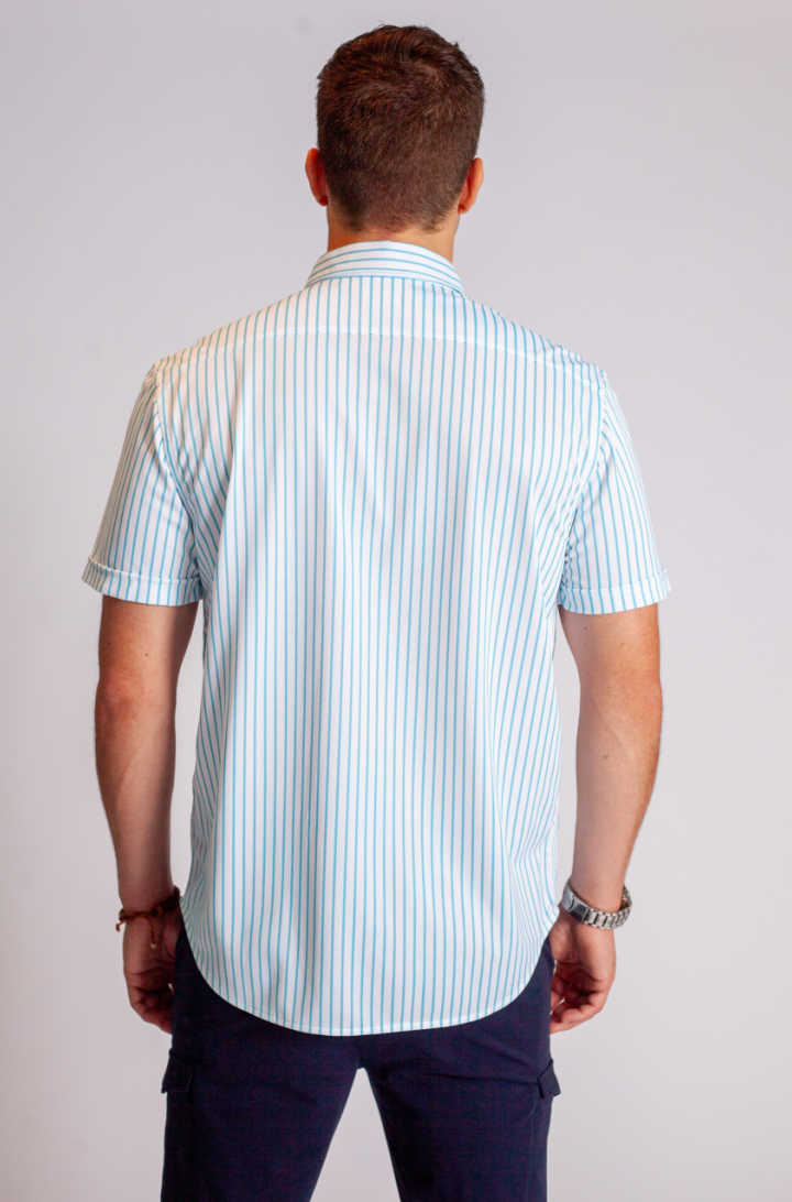 Corsica Stripe Short Sleeve Tech Shirt, back -Short Sleeve Shirts-Buki