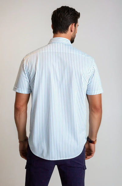 Corsica Stripe Short Sleeve Tech Shirt, back -Short Sleeve Shirts-Buki