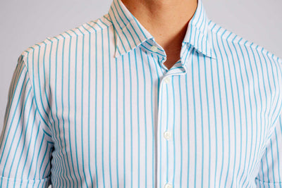 Corsica Stripe Tech Shirt, collar close up -Short Sleeve Shirts-Buki