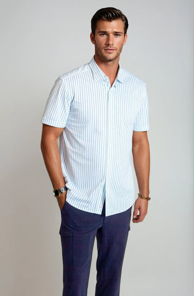 Corsica Stripe Short Sleeve Tech Shirt, full body-Short Sleeve Shirts-Buki