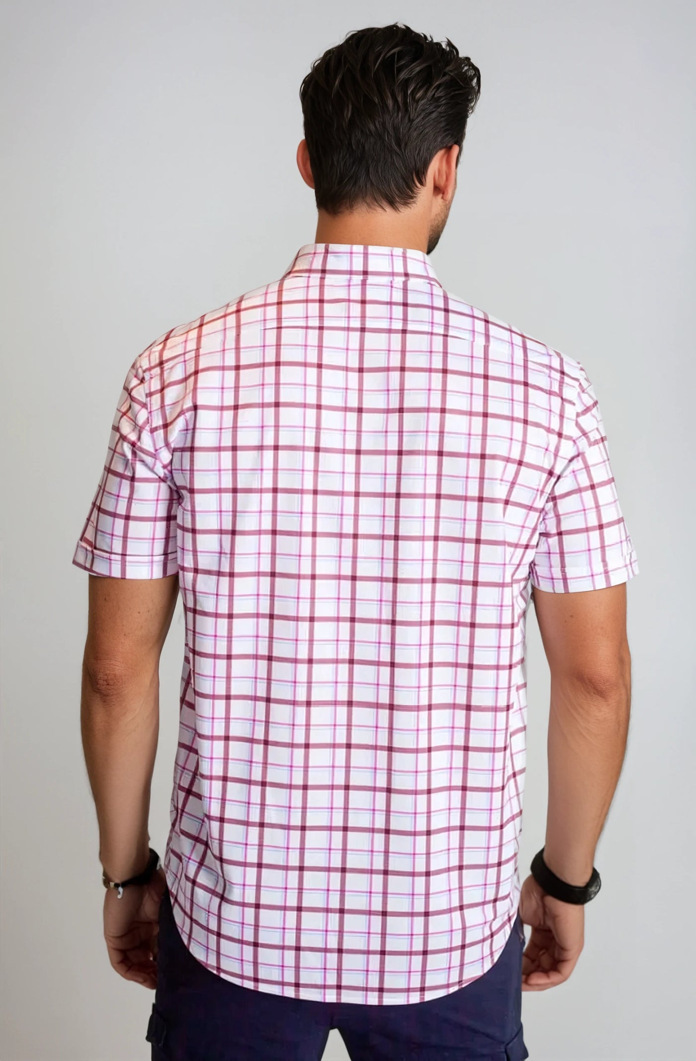 Carnaby Plaid Tech Shirt, back - Short Sleeve Shirts-Buki