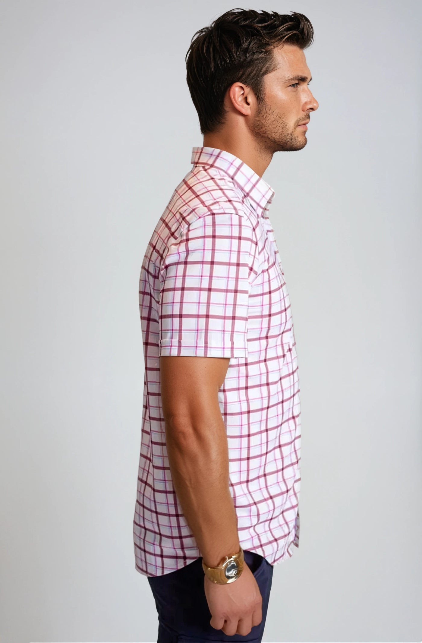 Carnaby Plaid Tech Shirt, side - Short Sleeve Shirts-Buki