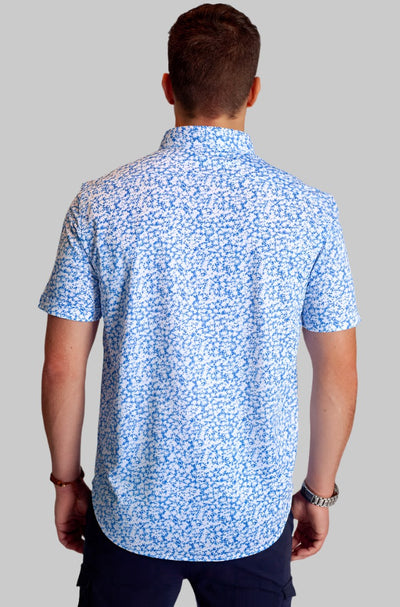 Five-O Floral Short Sleeve Tech Shirt, back-Short Sleeve Shirts-Buki