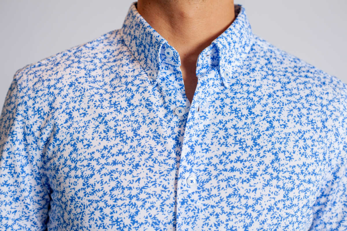 Five-O Floral Short Sleeve Tech Shirt, button down collar -Short Sleeve Shirts-Buki