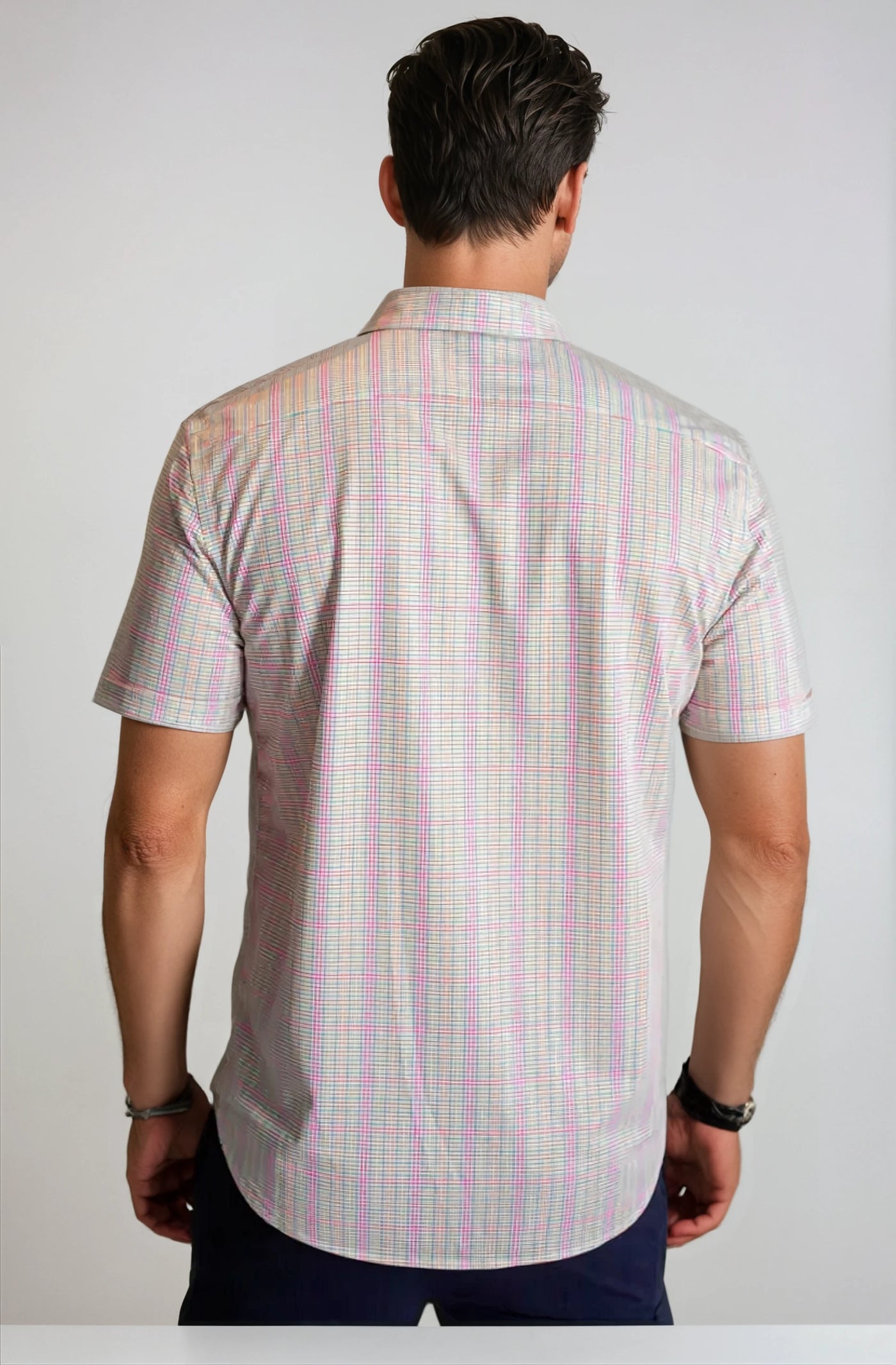 Spectrum Check Short Sleeve Tech Shirt, back - Short Sleeve Shirts-Buki