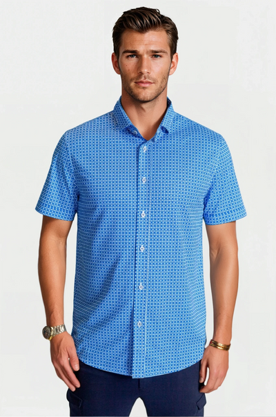 Buki's Castille short sleeve tech shirt, blue-front