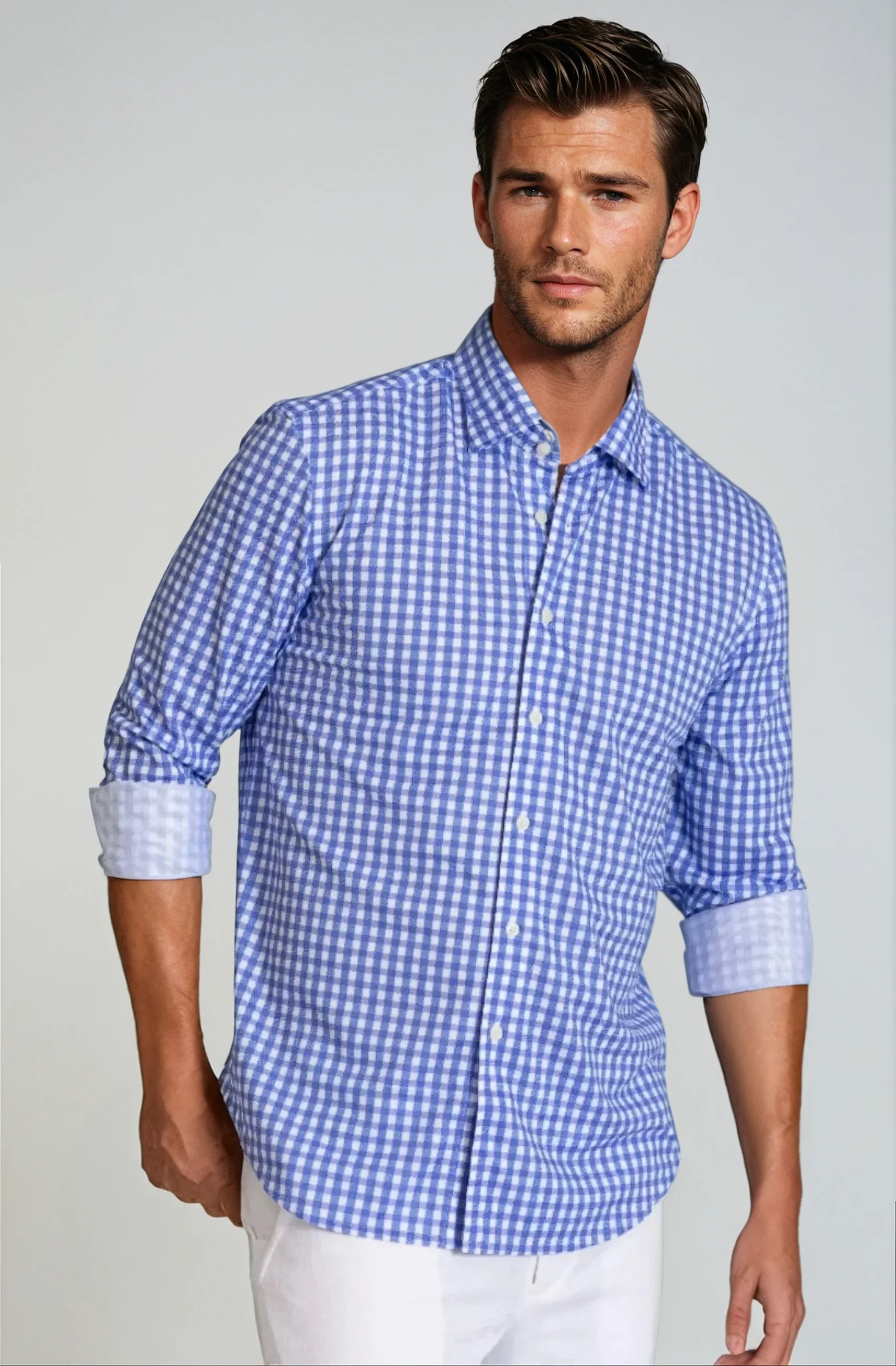 Mauro Long Sleeve Check Tech Shirt - Royal Blue